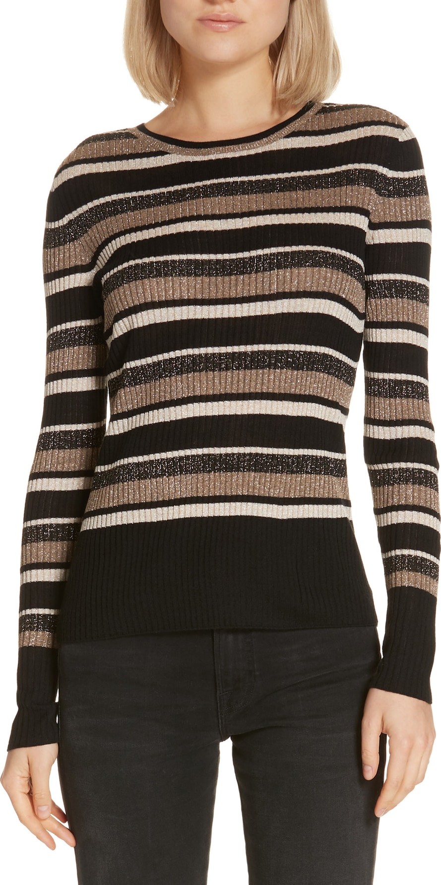 FRAME DENIM Ribbed Metallic Stripe Top