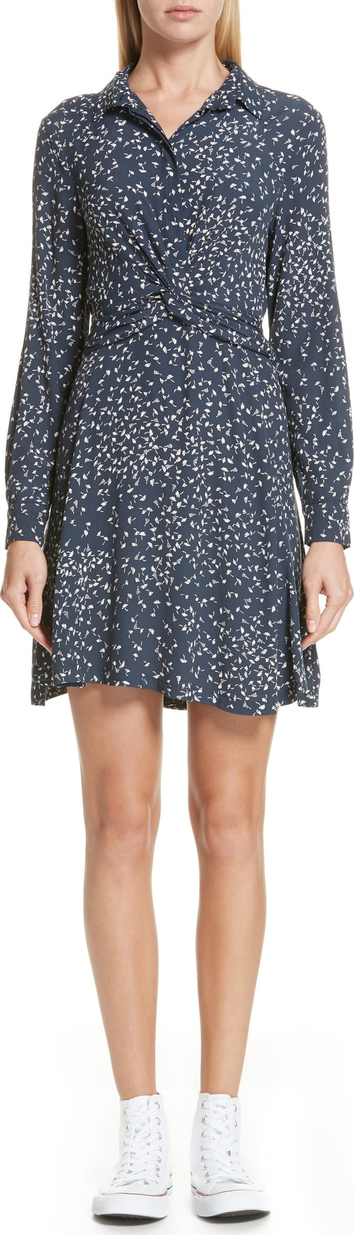 Ganni Barra Dot Twist Front Crepe Shirtdress