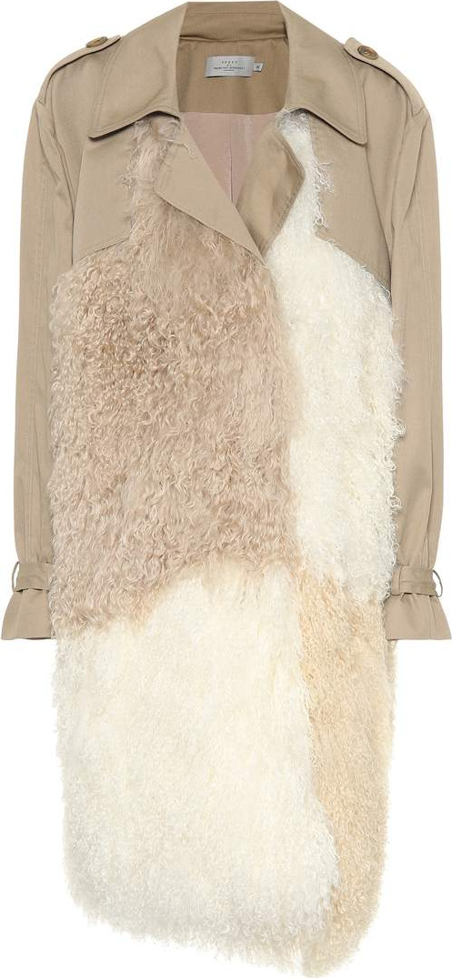 Preen Mara shearling-trimmed trench coat