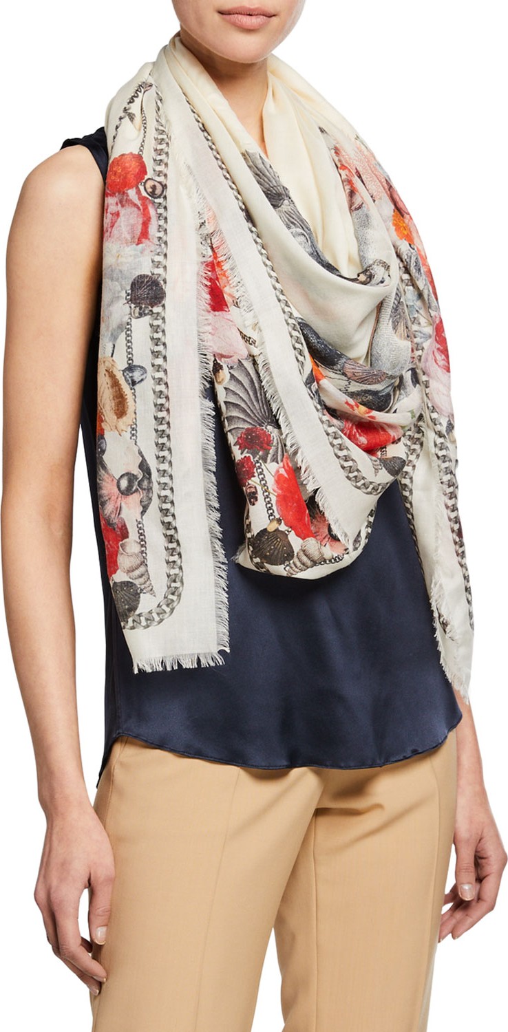 Alexander McQueen Neptune Treasure Skull Fringe Scarf