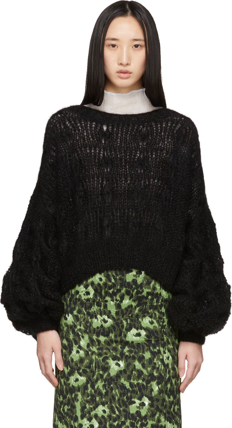 LOEWE Black Mohair Balloon Sleeve Cable Sweater