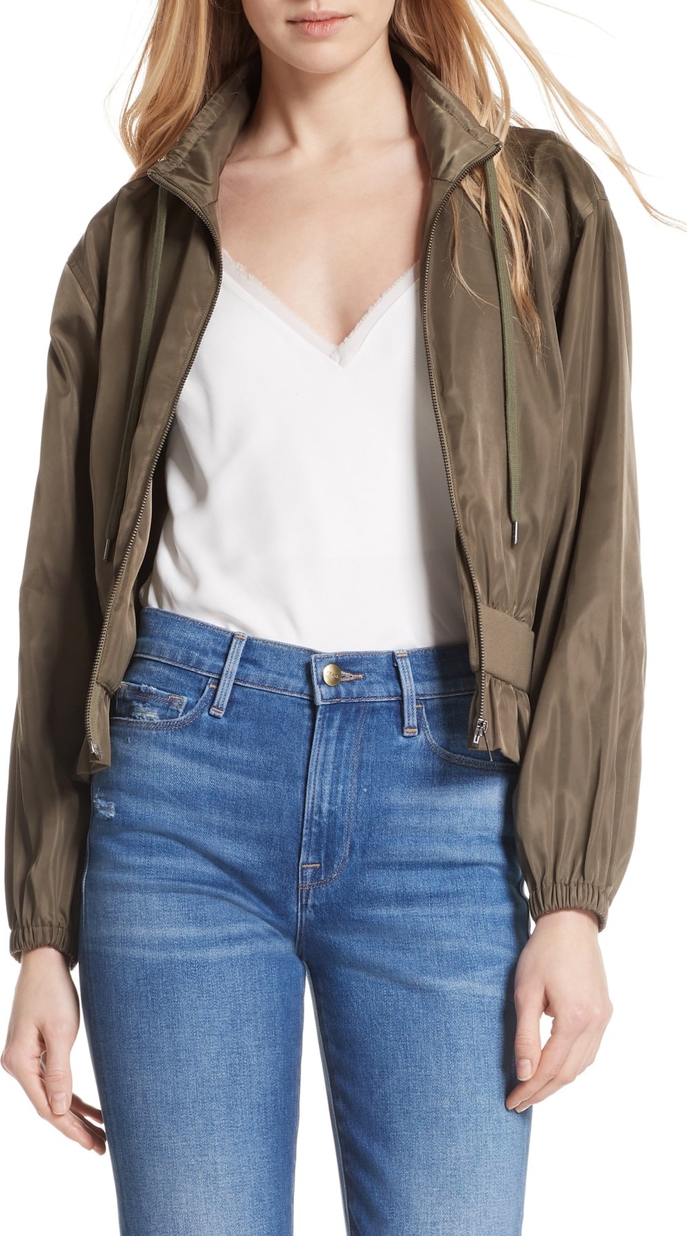 FRAME DENIM Ruffle Waist Crop Jacket