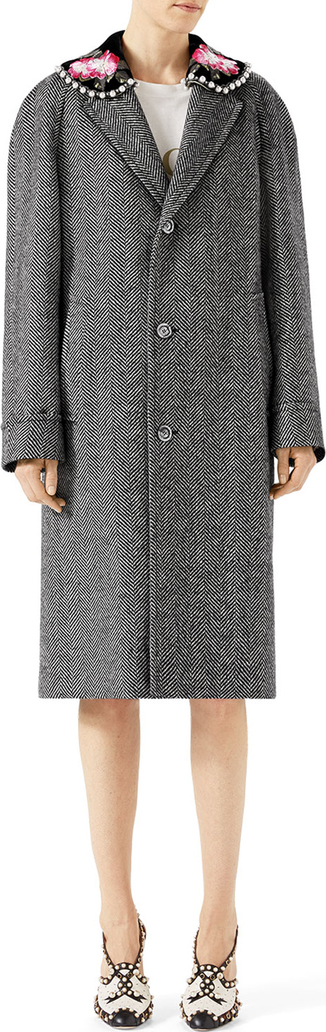 Gucci Herringbone Coat with Detachable Collar