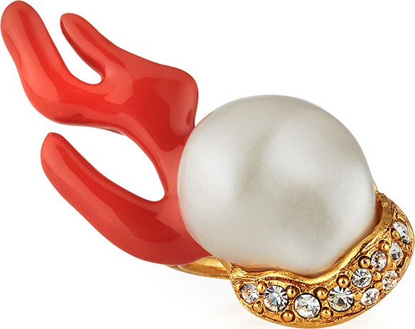 Oscar De La Renta Coral Branch Ring w/ Crystals