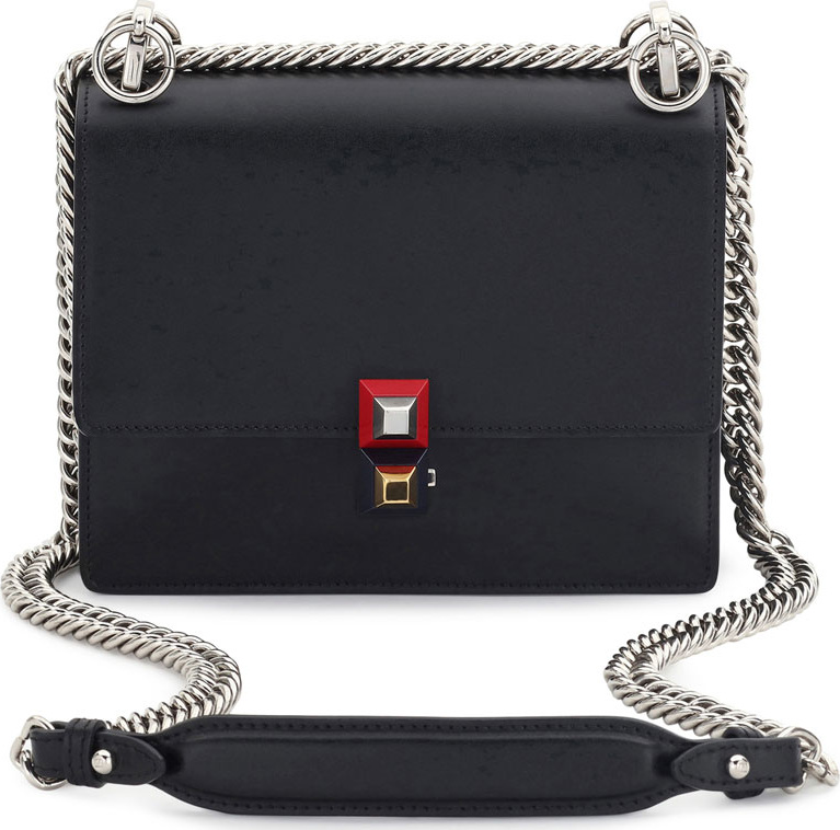 Fendi Kan I Mini Leather Chain Shoulder Bag, Black