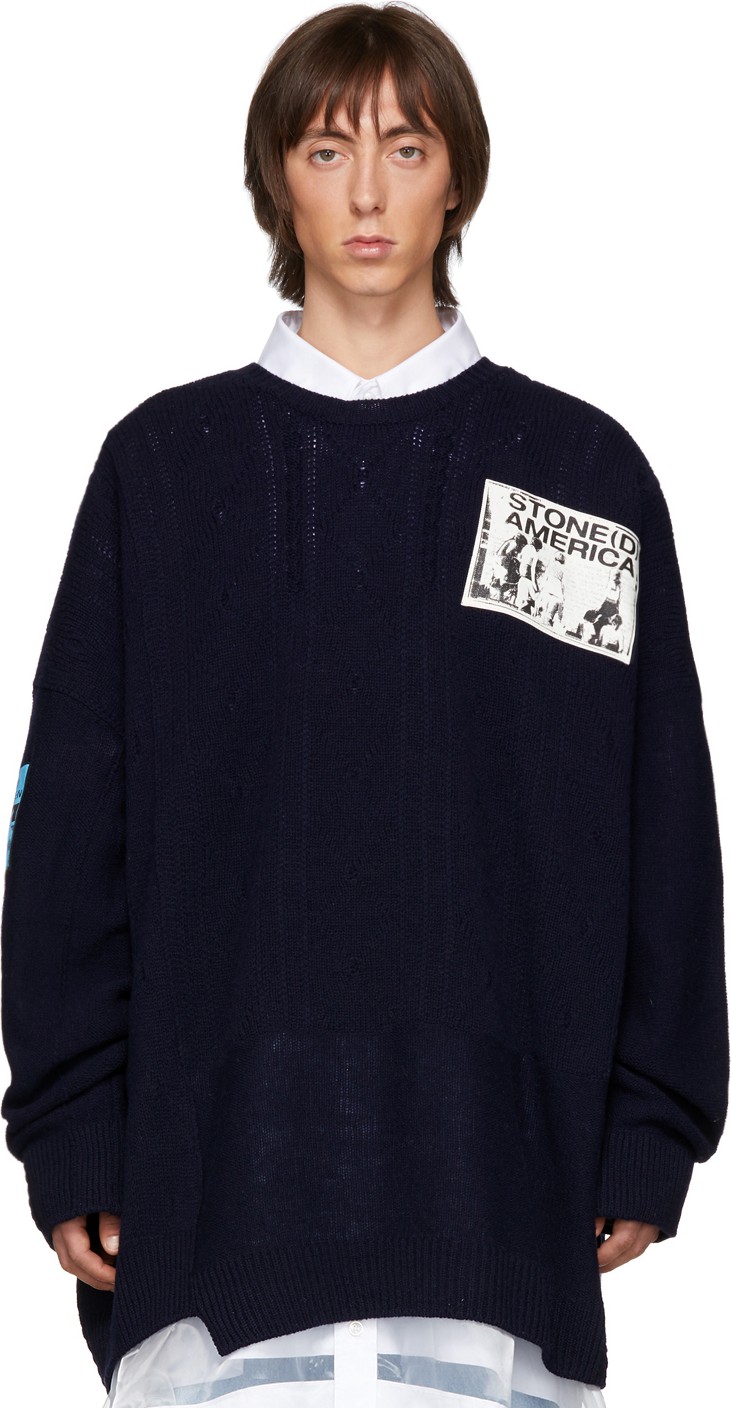 Raf Simons Navy Oversized Patch Sweater