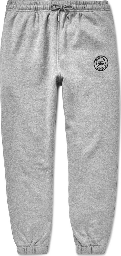 Burberry London England Embroidered Mélange Fleece-Back Cotton-Blend Jersey Sweatpants