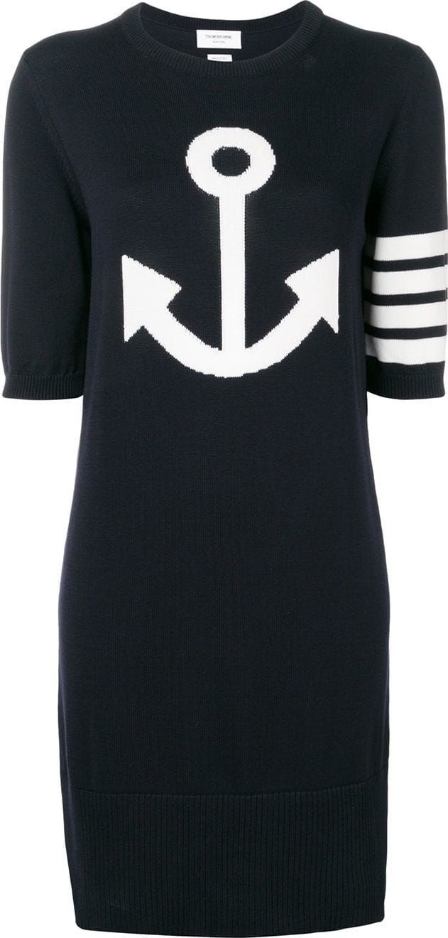 Thom Browne 4-Bar Anchor Icon Intarsia Minidress