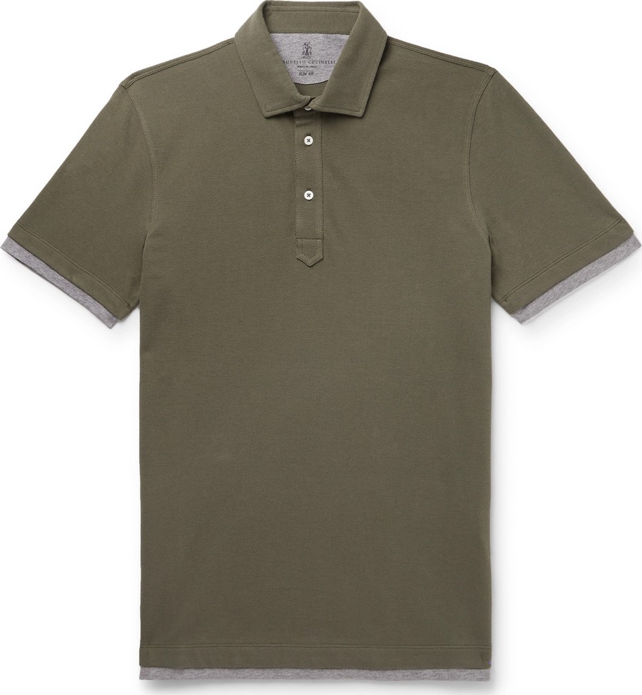 Brunello Cucinelli Slim-Fit Layered Mélange Cotton-Piqué Polo Shirt