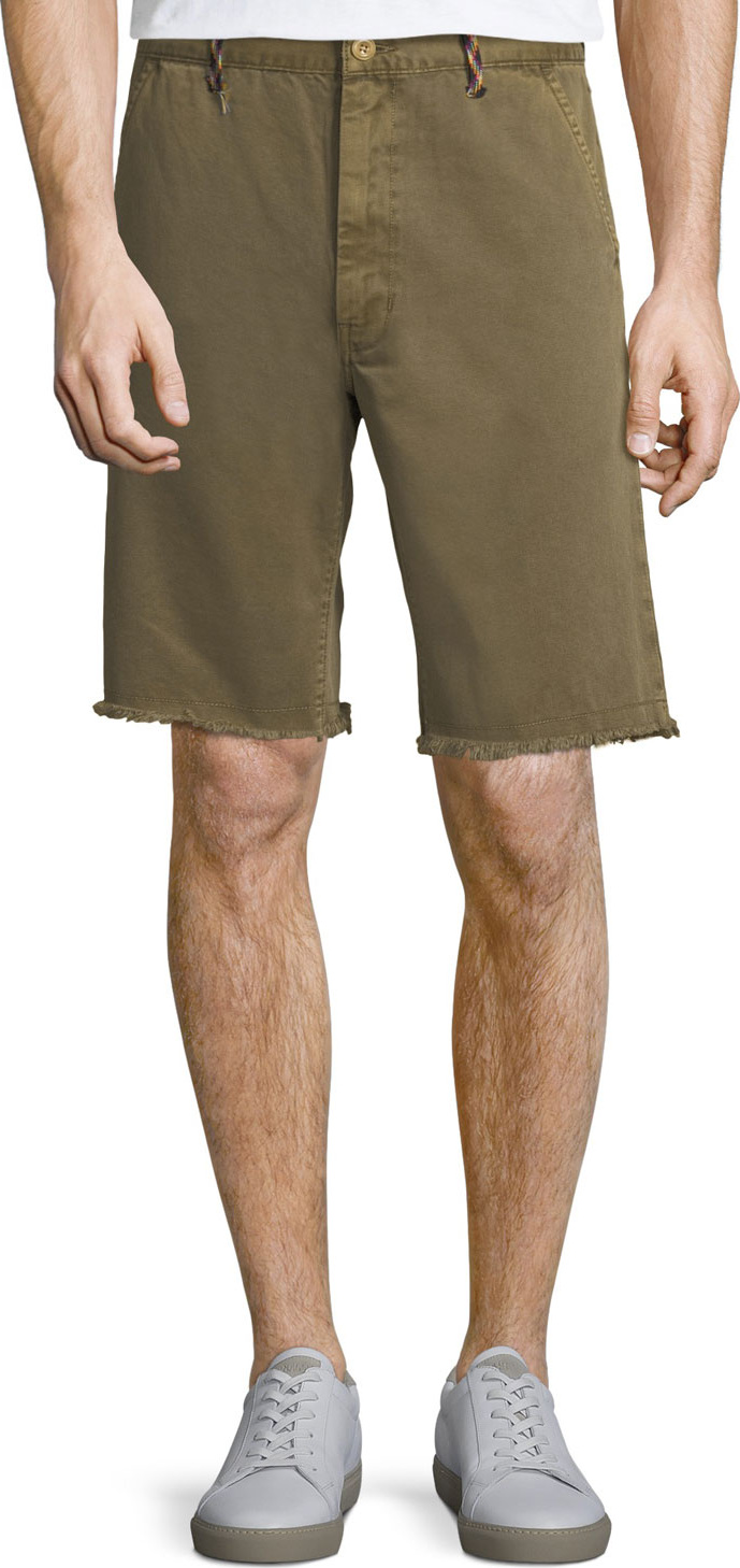 FRAME DENIM Men's Raw-Hem Twill Shorts with Rock-Climbing Rope Trim