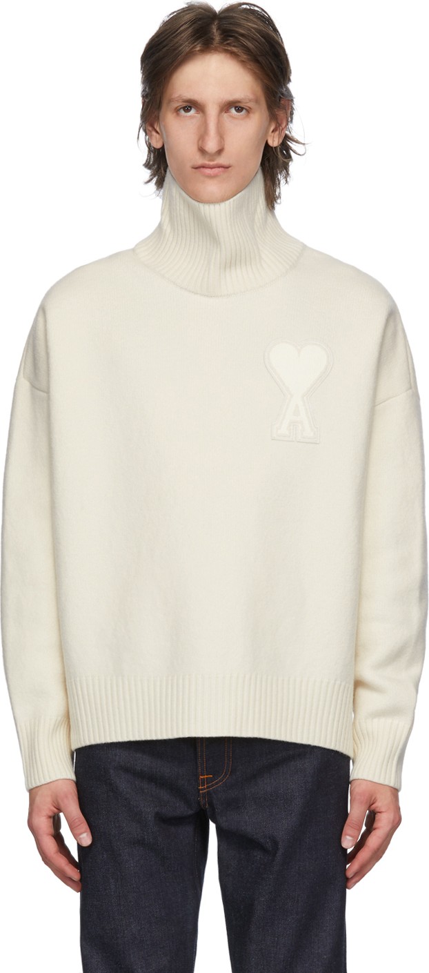 AMI SSENSE Exclusive Off-White Ami De Coeur Turtleneck AMI SSENSE Exclusive Off-White Ami De Coeur Turtleneck