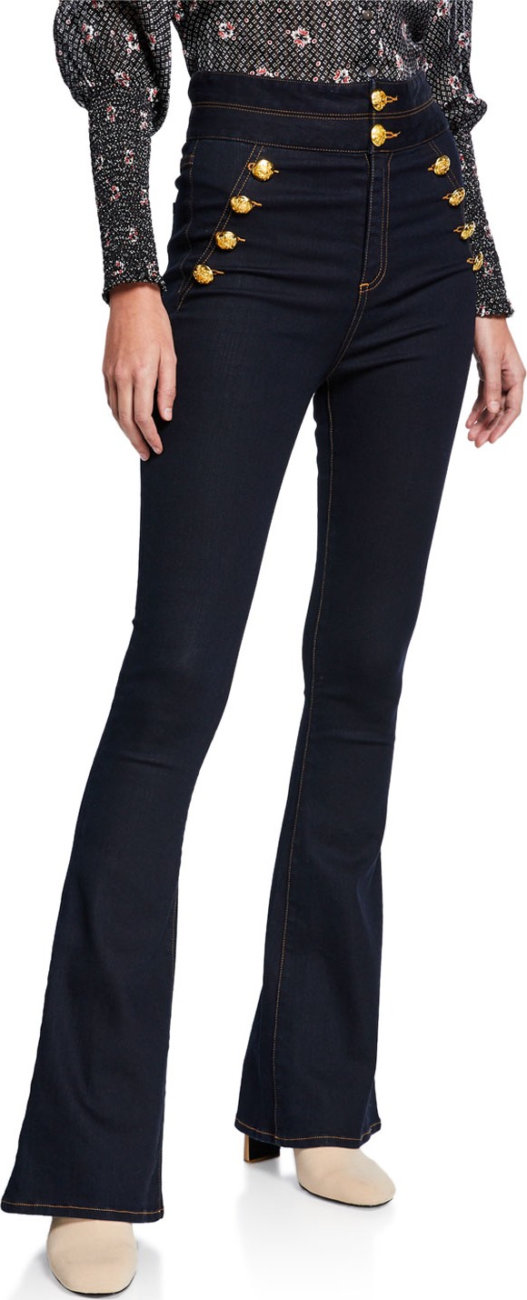 Veronica Beard Dalida High-Rise Skinny Flare-Leg Jeans