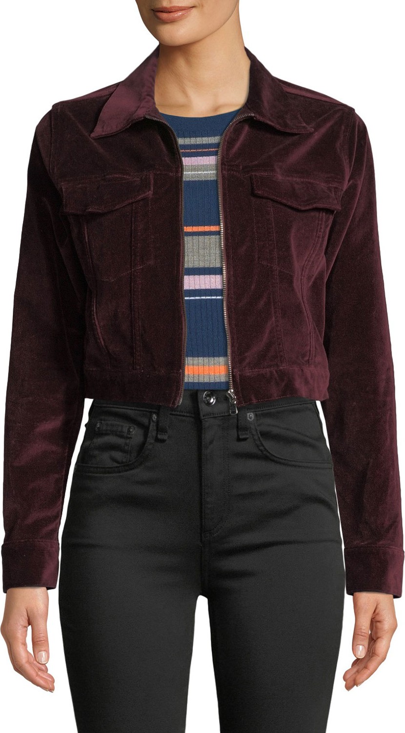 DL1961 Clyde Cropped Velvet Zip-Front Trucker Jacket
