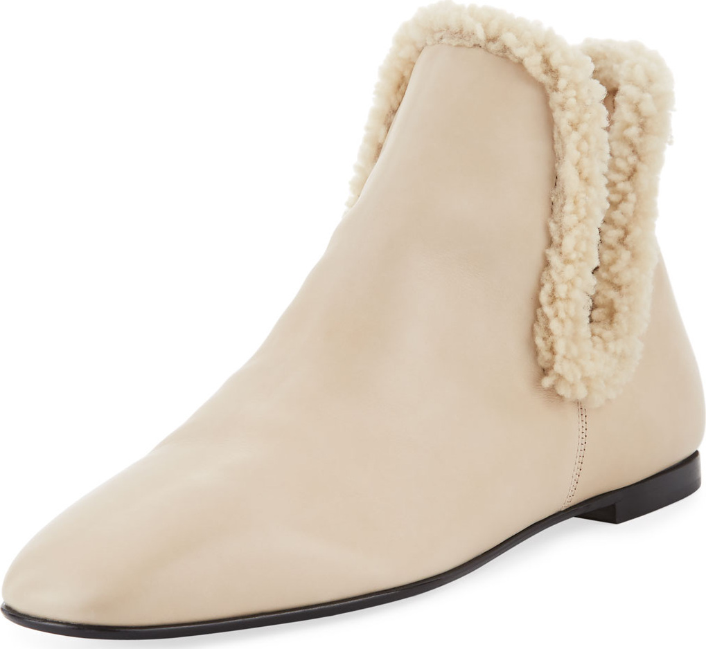 THE ROW Eros Flat Shearling-Trimmed Booties