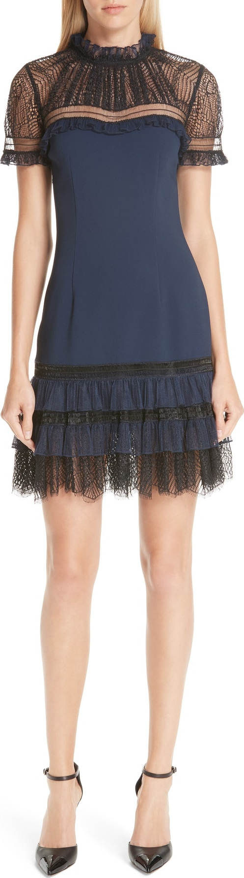 Jonathan Simkhai Tulle Lace Trim Sheath Dress