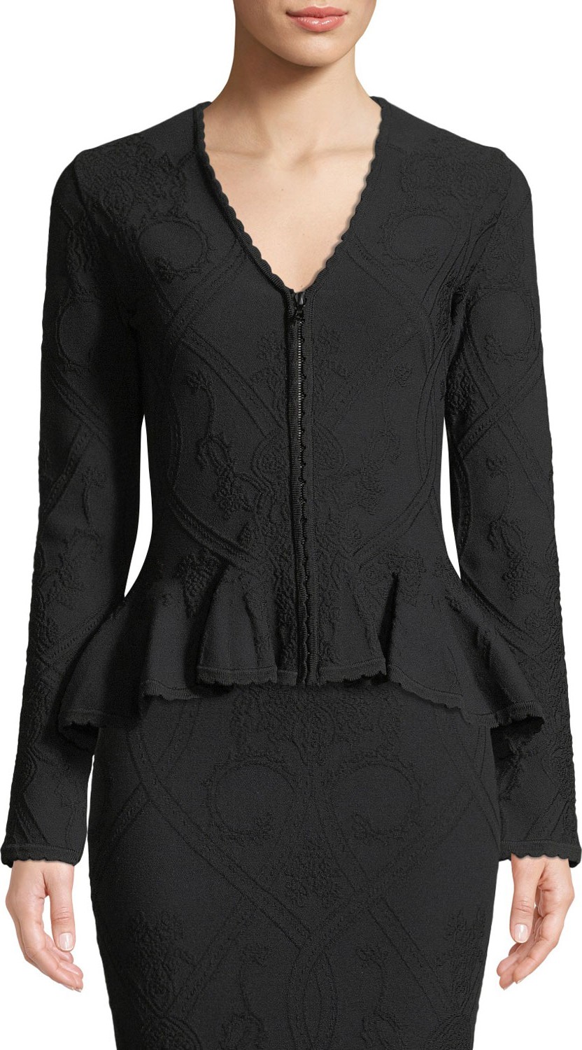 Jonathan Simkhai Matte Jacquard Zip-Front Peplum Jacket