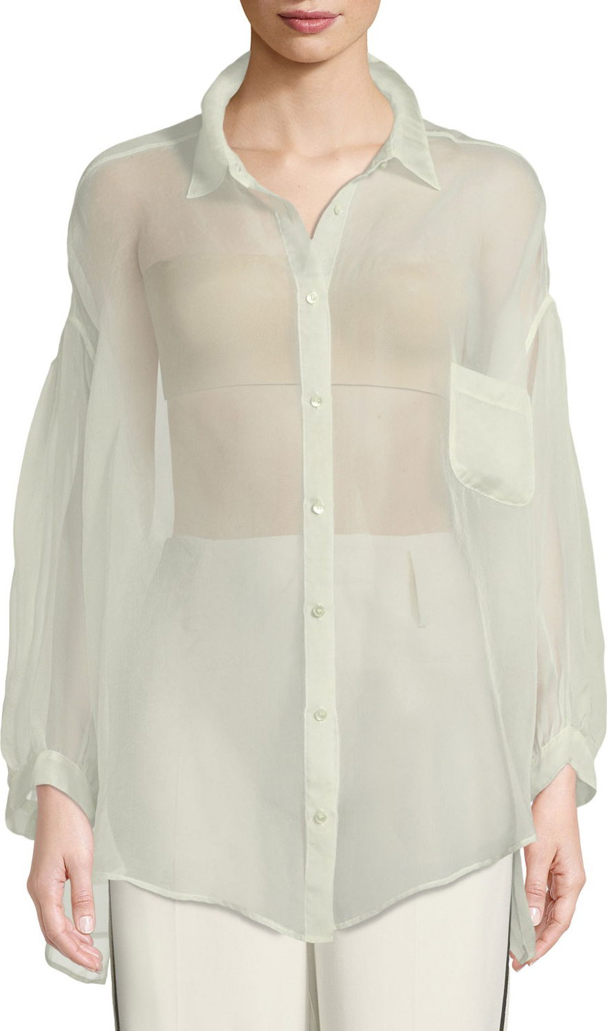 Forte Forte Oversized Silk Organza Button-Front Shirt