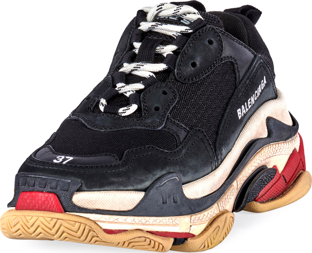 Balenciaga Triple S Mesh & Leather Trainer Sneaker, Noir