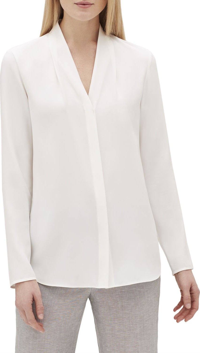 Lafayette 148 New York Krimson V-Neck Long-Sleeve Matte Silk Blouse