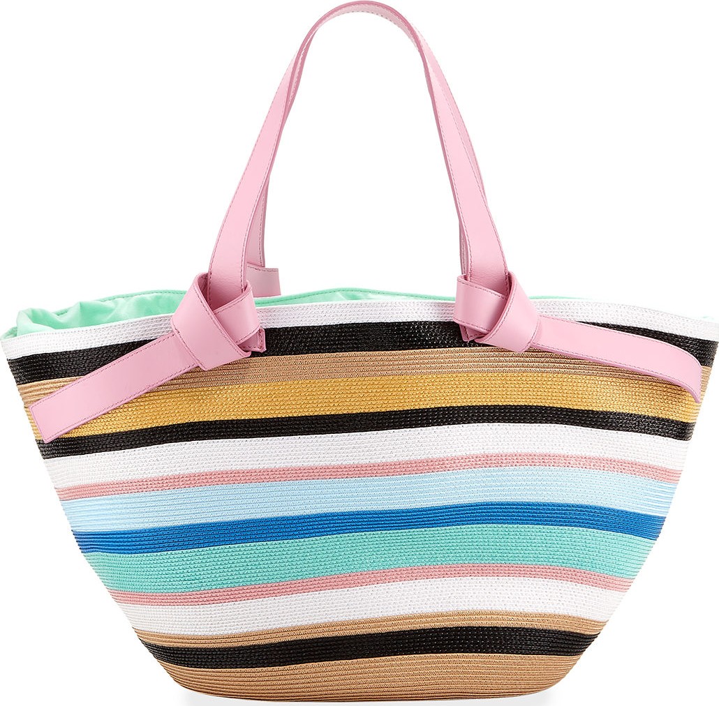Emilio Pucci Striped Beach Tote Bag with Leather Straps
