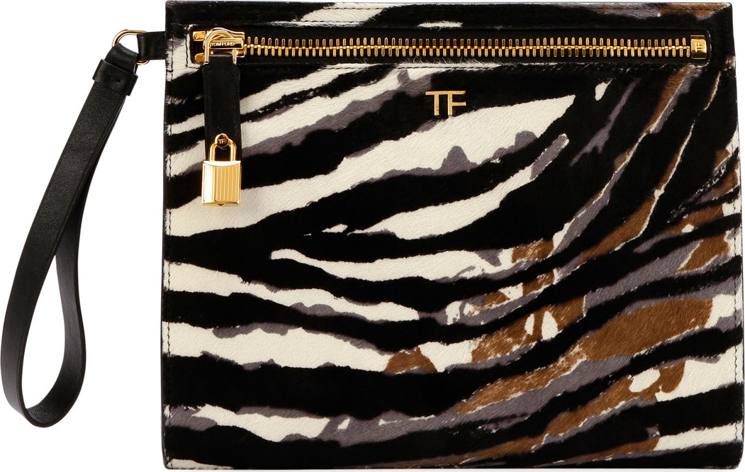 TOM FORD Ava Zebra-Print Calf Hair Clutch Bag