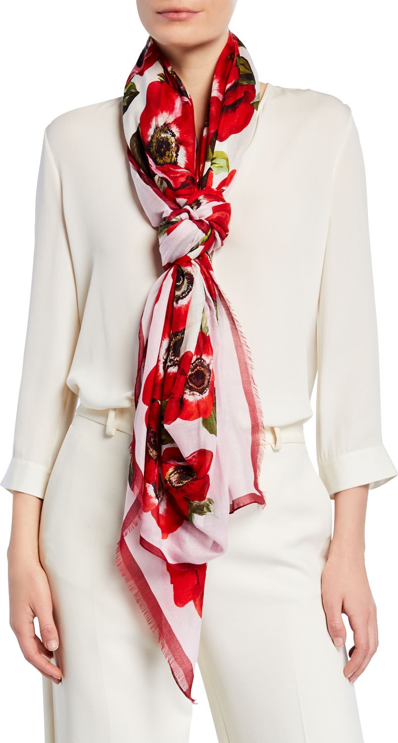 Dolce & Gabbana Floral Fringe Scarf