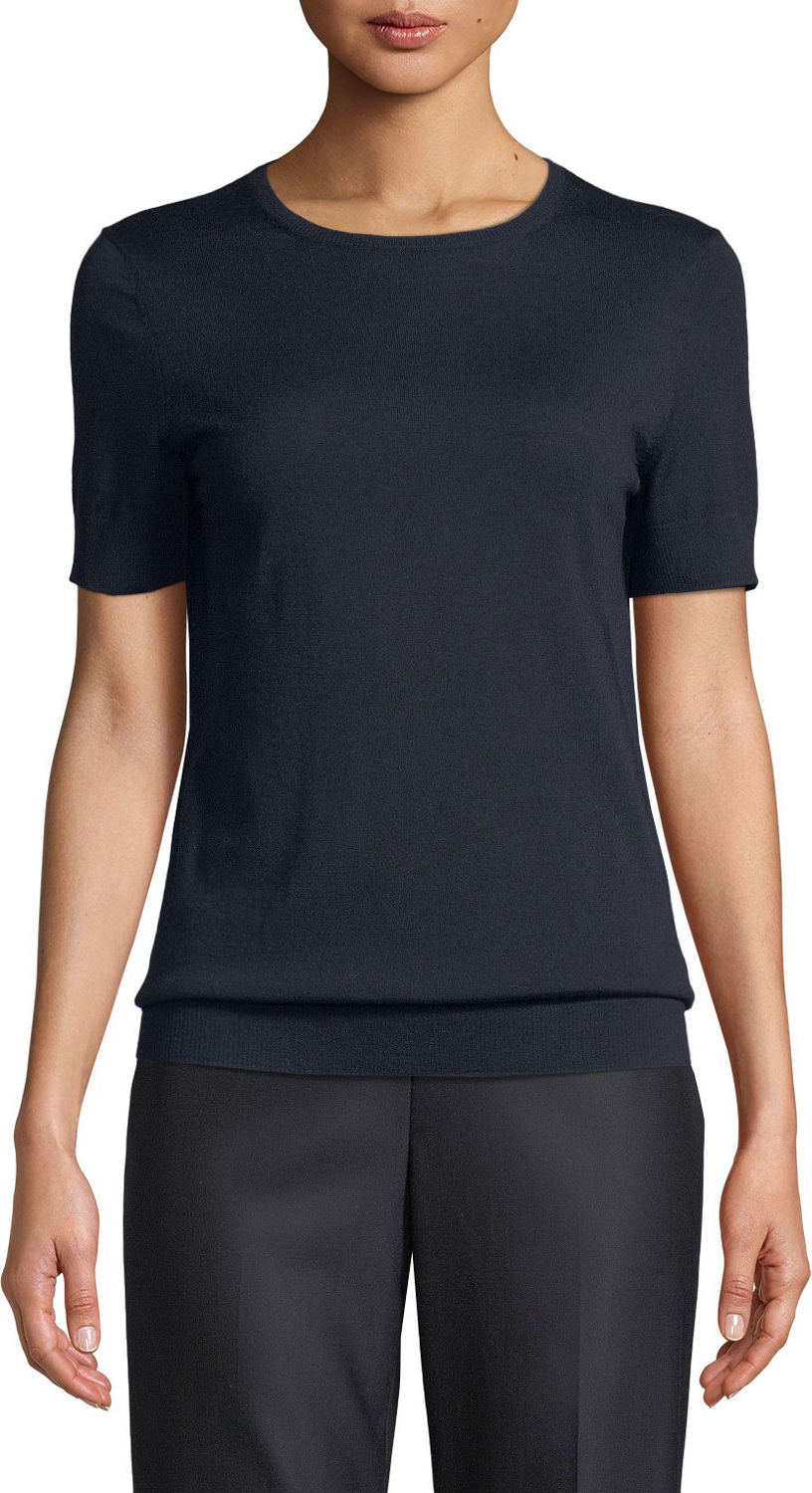 St. John Crewneck Short-Sleeve Wool Sweater