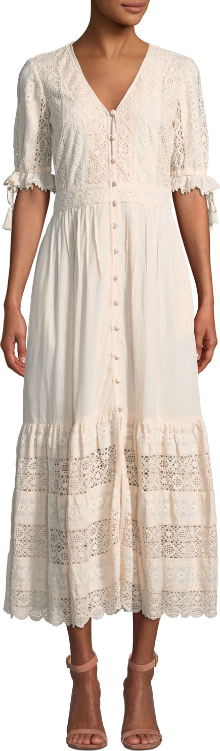 Saylor Emi Button-Down Striped Lace Dress