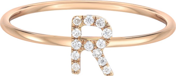 ZOE LEV Personalized Diamond Initial Ring in 14K Yellow Gold