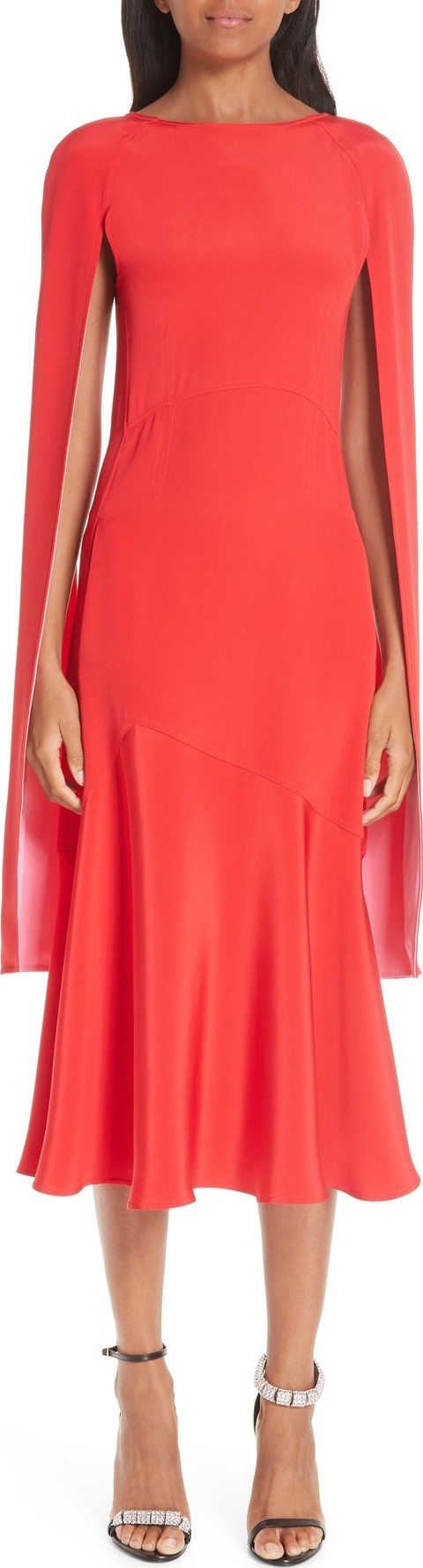 Calvin Klein 205W39NYC Cape Sleeve Silk Cady Midi Dress