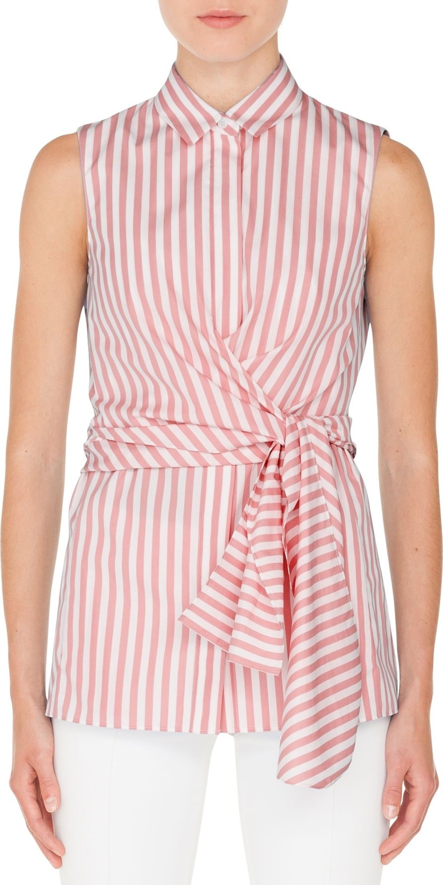 Akris Punto Stripe Cotton Wrap Blouse