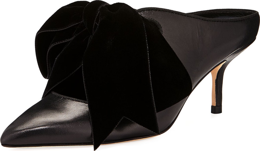 Tory Burch Clara Leather Mules with Velvet Bow