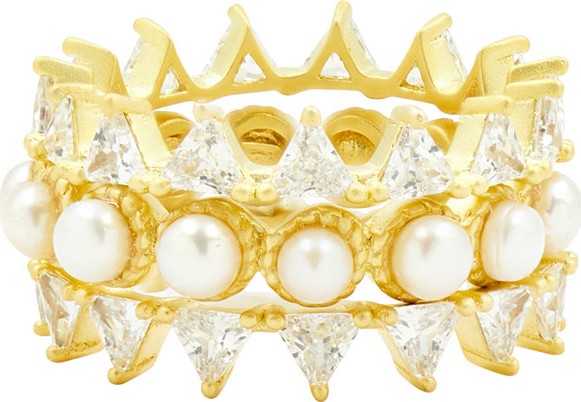 Freida Rothman Textured Pearl Rings, Set of 3, Size 7