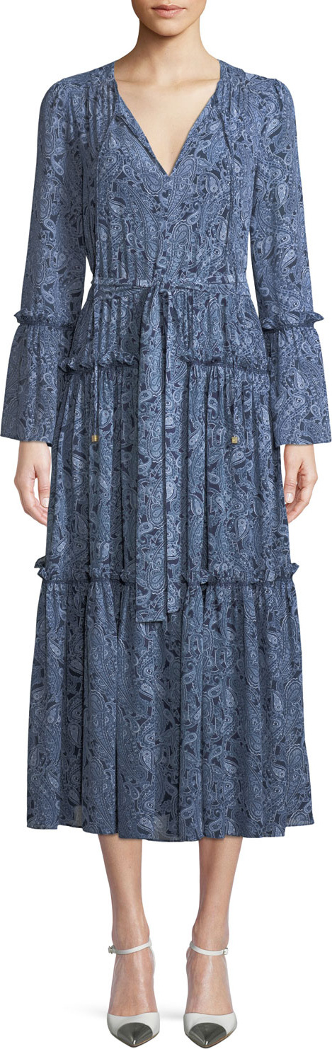MICHAEL MICHAEL KORS Tiered Boho V-Neck Midi Dress MICHAEL MICHAEL KORS Tiered Boho V-Neck Midi Dress