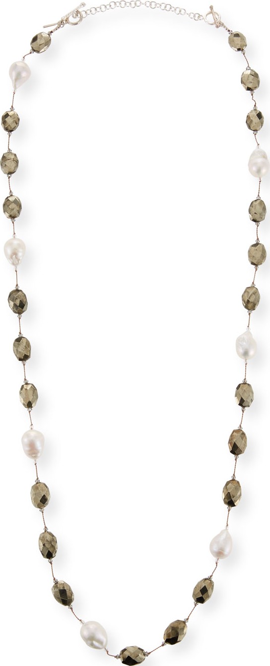 Margo Morrison Pearl & Pyrite Long Necklace