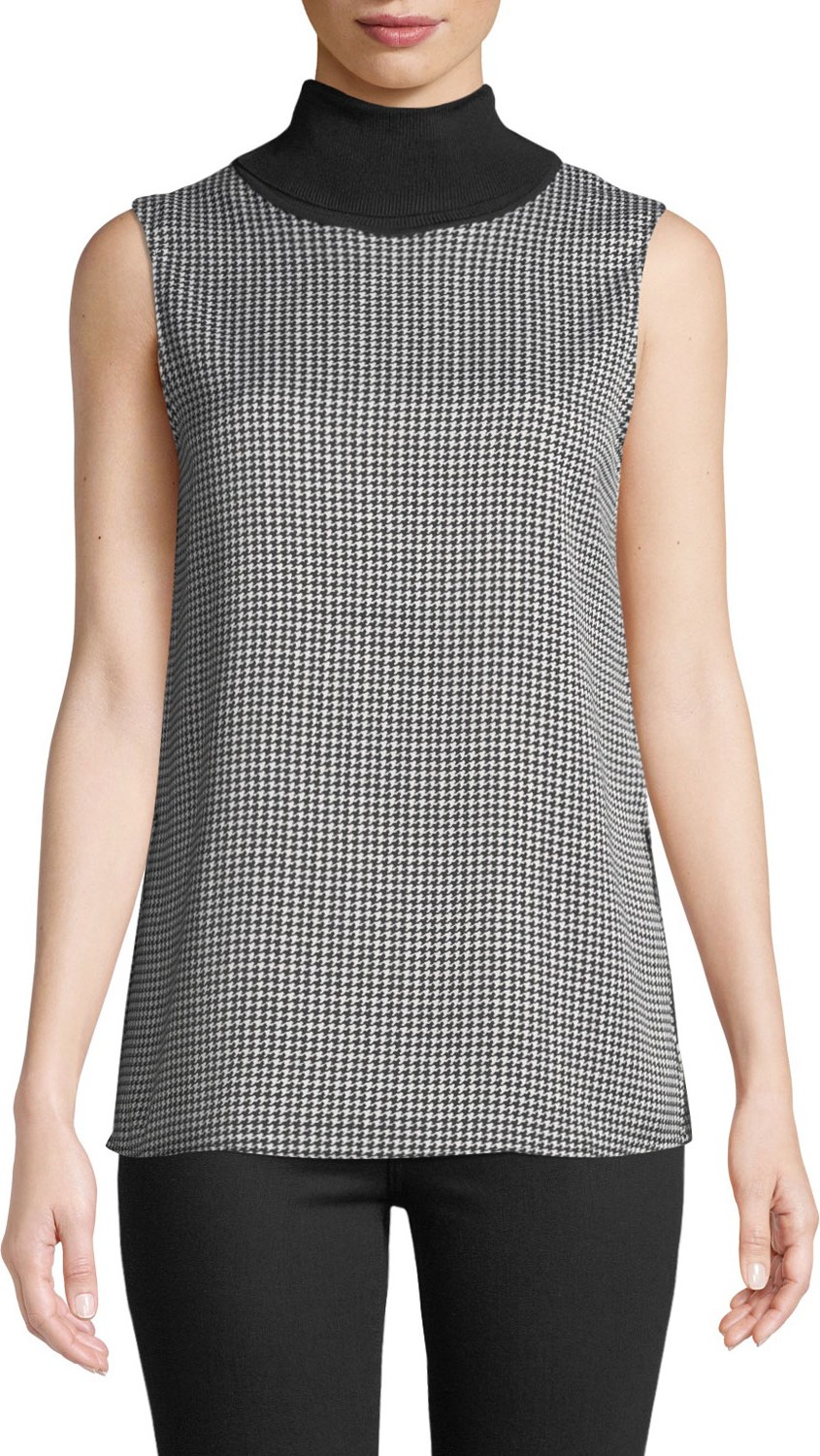 Club Monaco Morduu Houndstooth Turtleneck Sleeveless Top