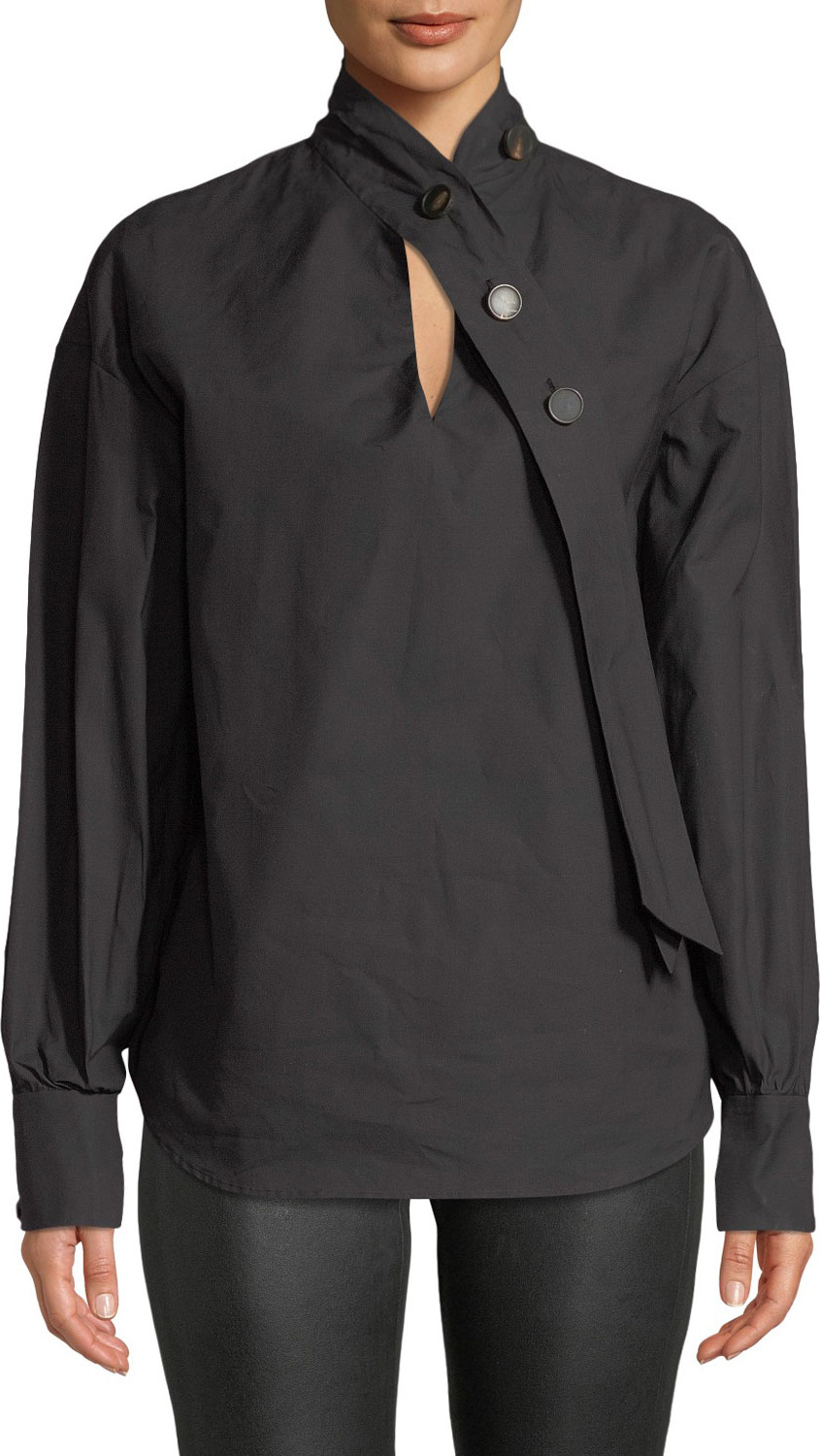 A.W.A.K.E Tie-Neck Long-Sleeve Cotton Shirt