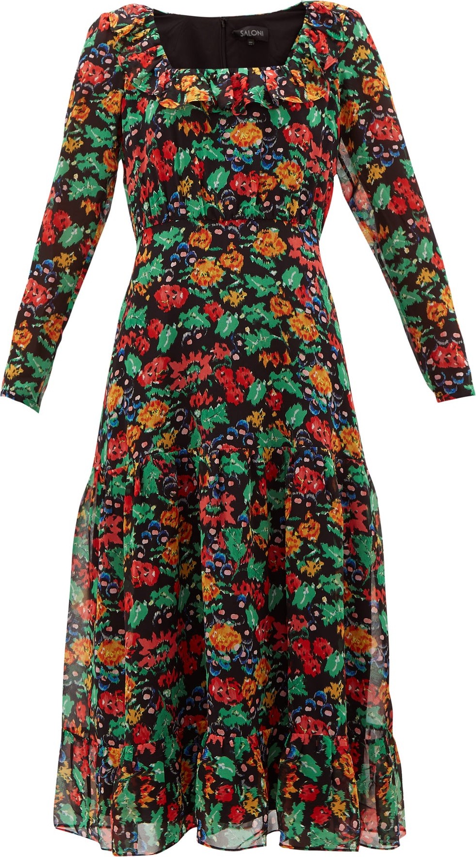 Saloni Misha floral-print silk-chiffon midi dress