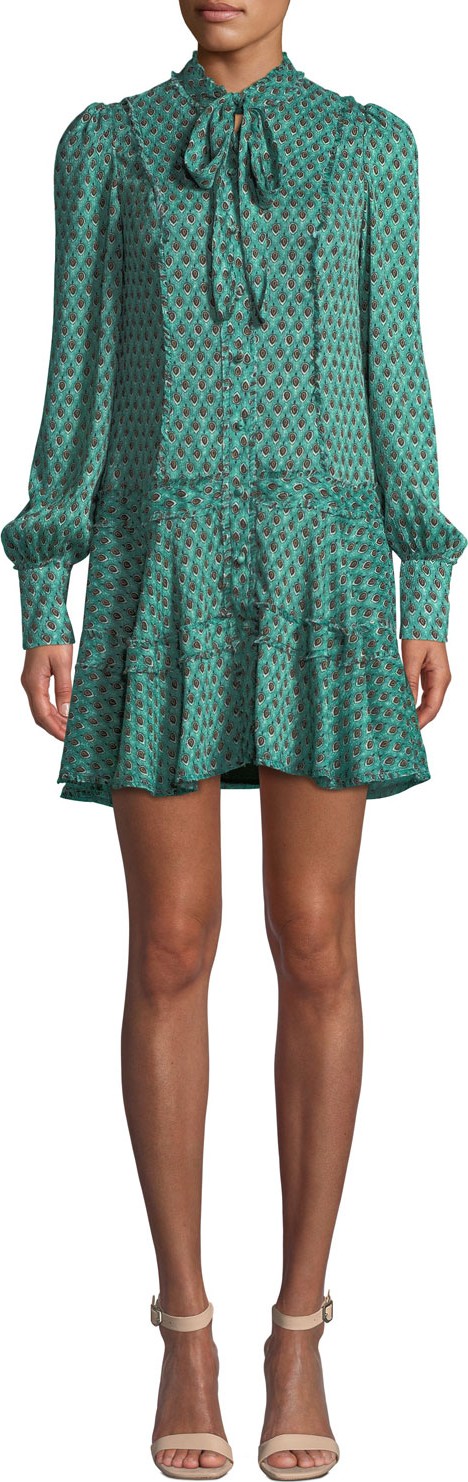 Alexis Monika Printed Tie-Neck Button-Front Shift Dress