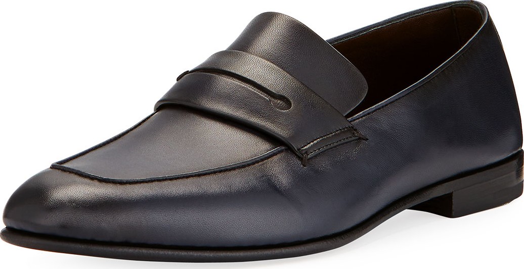 Ermenegildo Zegna Asola Napa Leather Penny Loafer, Navy