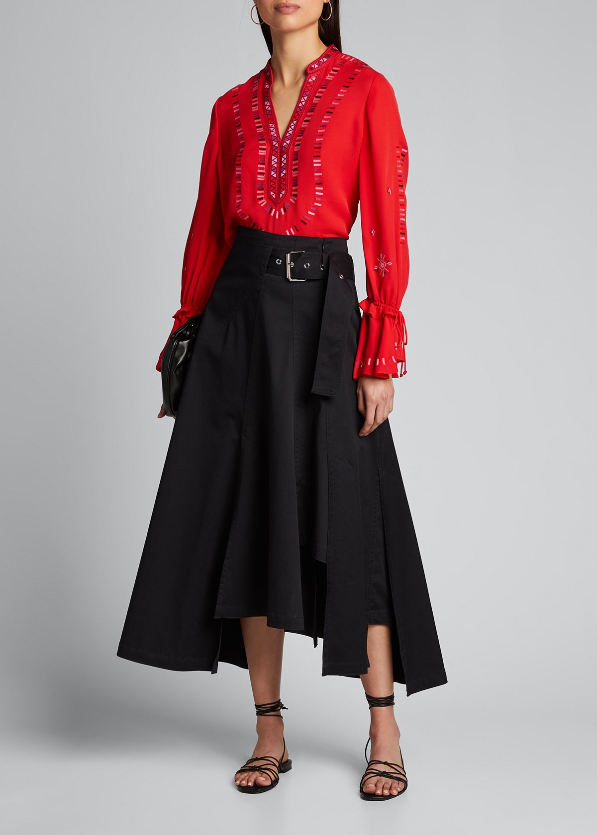 KOBI HALPERIN Junie V-Neck Bell-Sleeve Silk Blouse