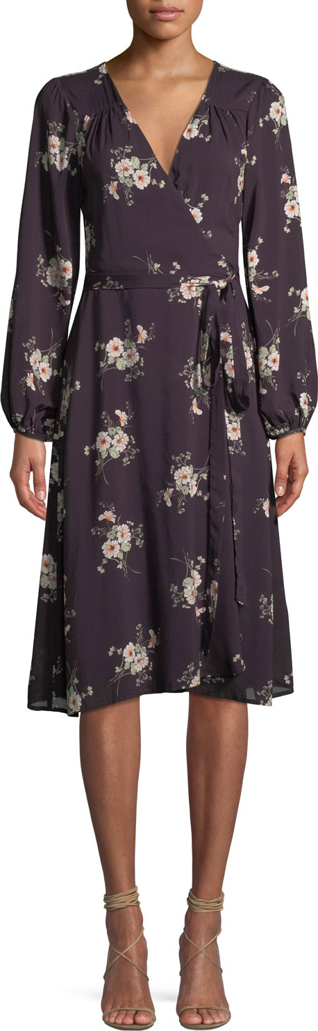 Velvet By Graham & Spencer Pomona Floral-Print Long-Sleeve Wrap Dress