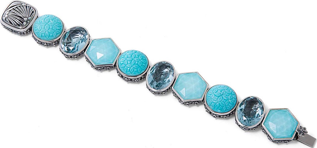 Stephen Dweck Multihued Blue Quartz & Turquoise Bracelet