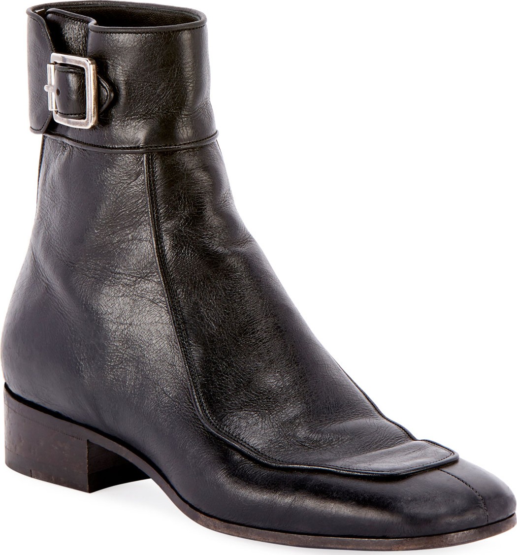 Saint Laurent Miles Distressed Leather Booties