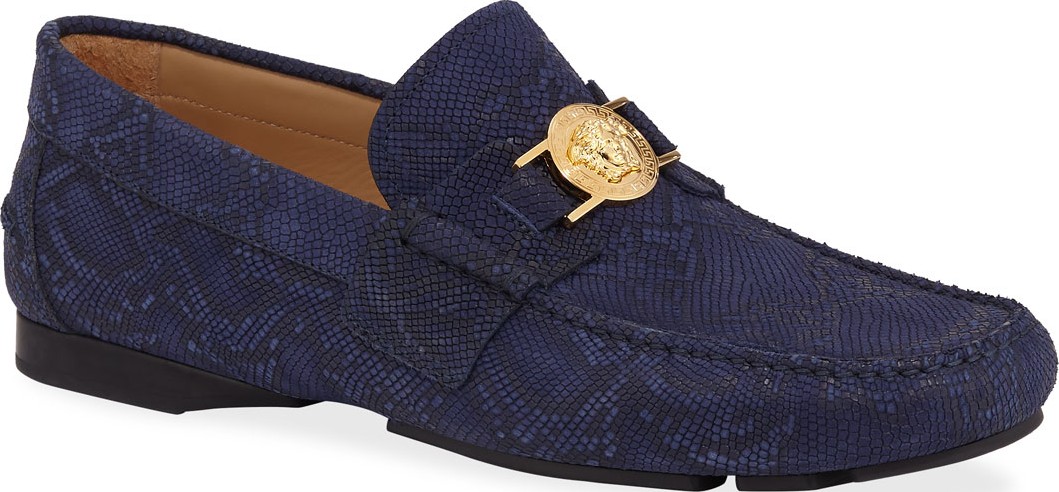Versace Men's Python-Embossed Medusa Loafers