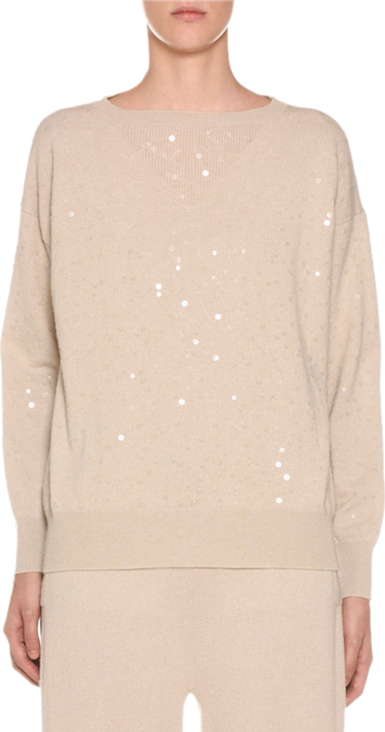 Agnona Sequined-Cashmere Crewneck Sweater