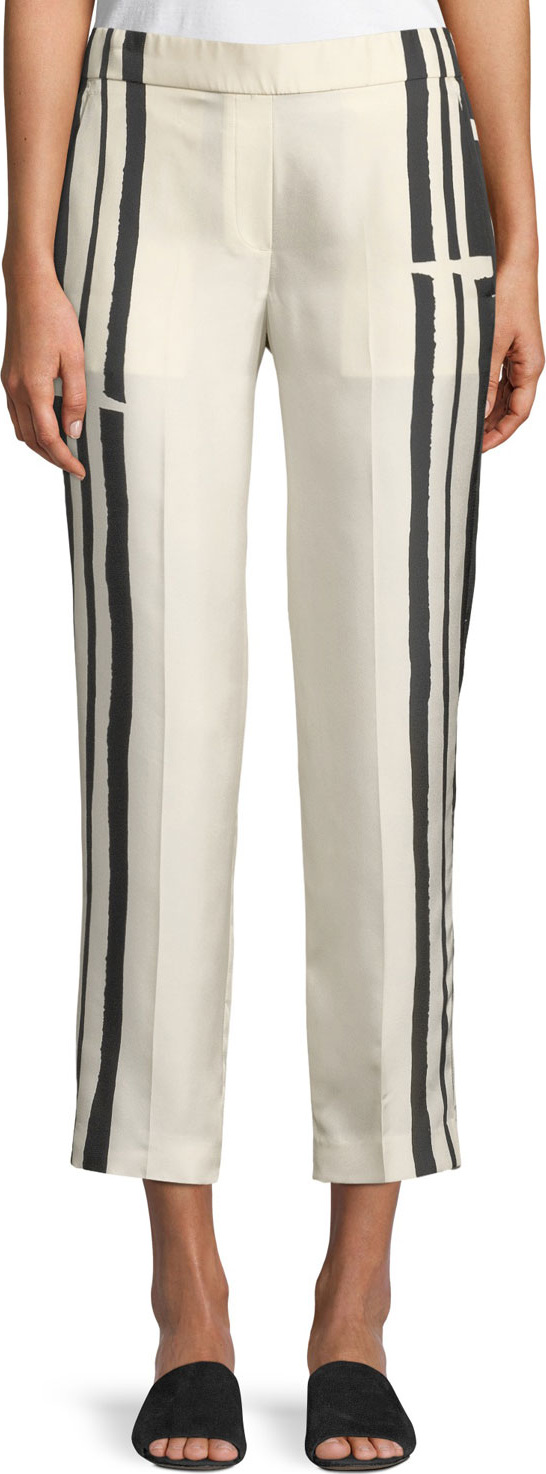 Theory Striped Silk Pull-On Trousers Theory Striped Silk Pull-On Trousers