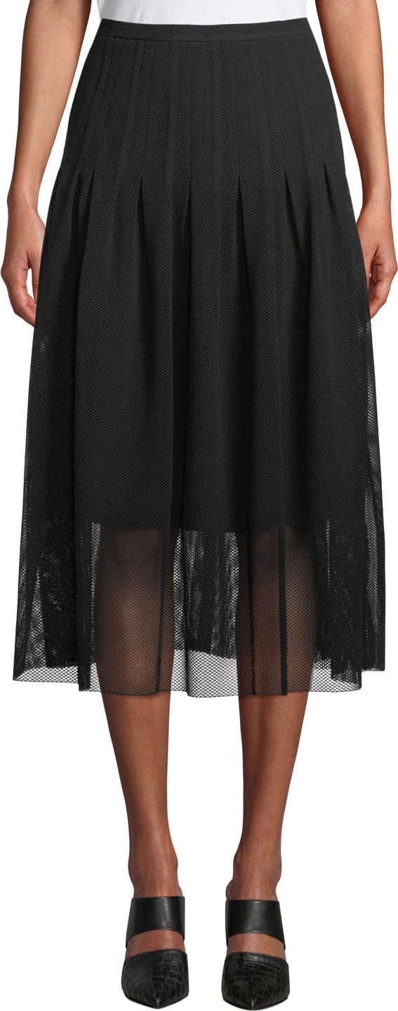 Akris Punto Partial-Lined Mesh Godet Midi Skirt