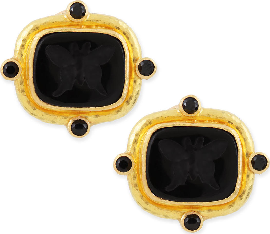 Elizabeth Locke Butterfly Intaglio Clip/Post Earrings, Black