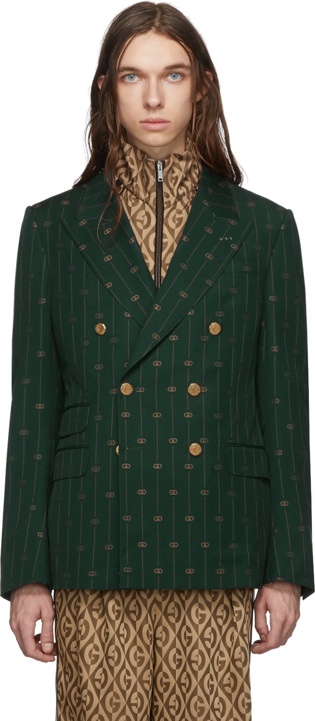 Gucci Green GG Striped Signoria Blazer